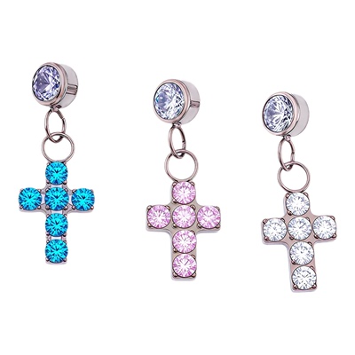 钛合金镶钻十字架吊坠耳钉