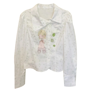 小猫藏星starrykitty长袖衬衫y2k印花修身显瘦斜门襟「亚萌鬼马感