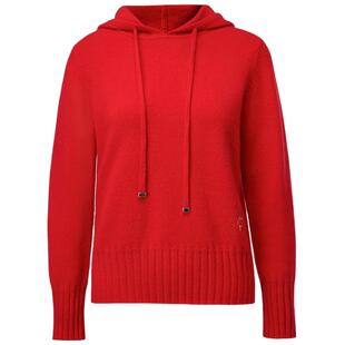 皮皮狗商场同款立体绞花加厚款红色连帽羊绒衫休闲套头