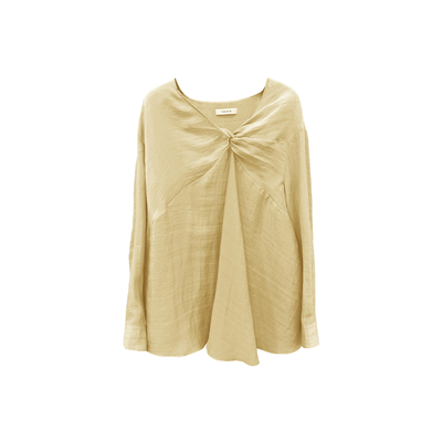 25春夏杏桃色不对称纽结长袖上衣