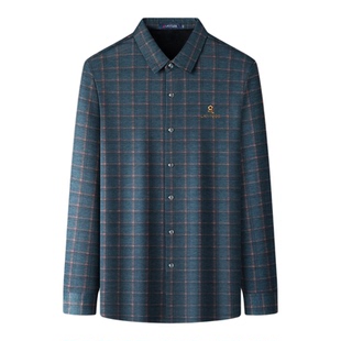 梦特娇男装秋冬季加绒衬衫中年男士格纹款高端衬衣保暖加厚内搭Z