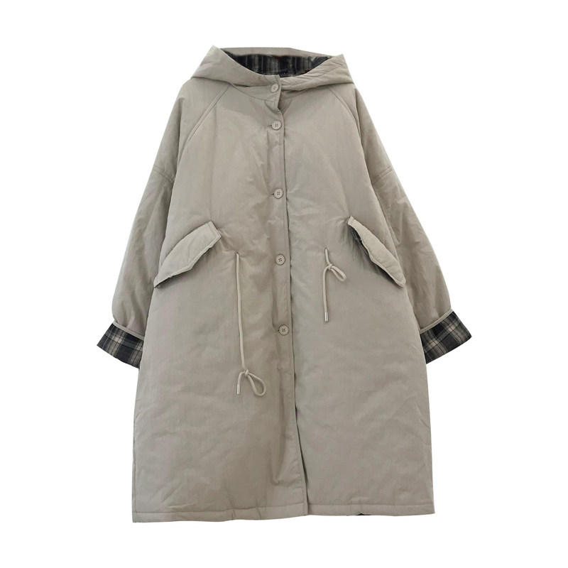 孕妇装棉服女冬装新款连帽棉衣时尚格子拼接收腰棉袄加厚保暖外套