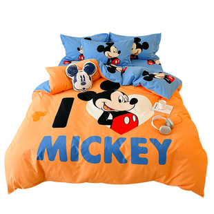 迪士尼米奇米妮全棉加厚磨毛四件套儿童公主纯棉被套床单三件套冬