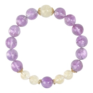 与卿珠宝【逍遥游】天然紫水晶手串黄水晶+金发晶小众手链送礼物