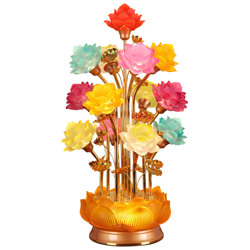 led七色七彩琉璃莲花灯佛供灯家用佛前佛堂大殿长明供灯落地 插电