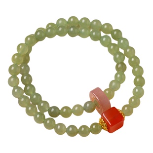 天然和田碧玉晴水玉A货菠菜绿6毫米单圈双全女士手链手串闺蜜礼物