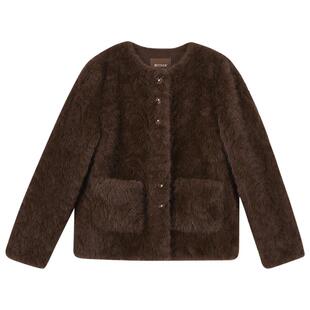 YINER音儿专选2025冬季新款法式优雅利落H型圆领环保皮草短外套