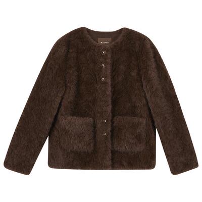 YINER音儿专选2025冬季新款法式优雅利落H型圆领环保皮草短外套