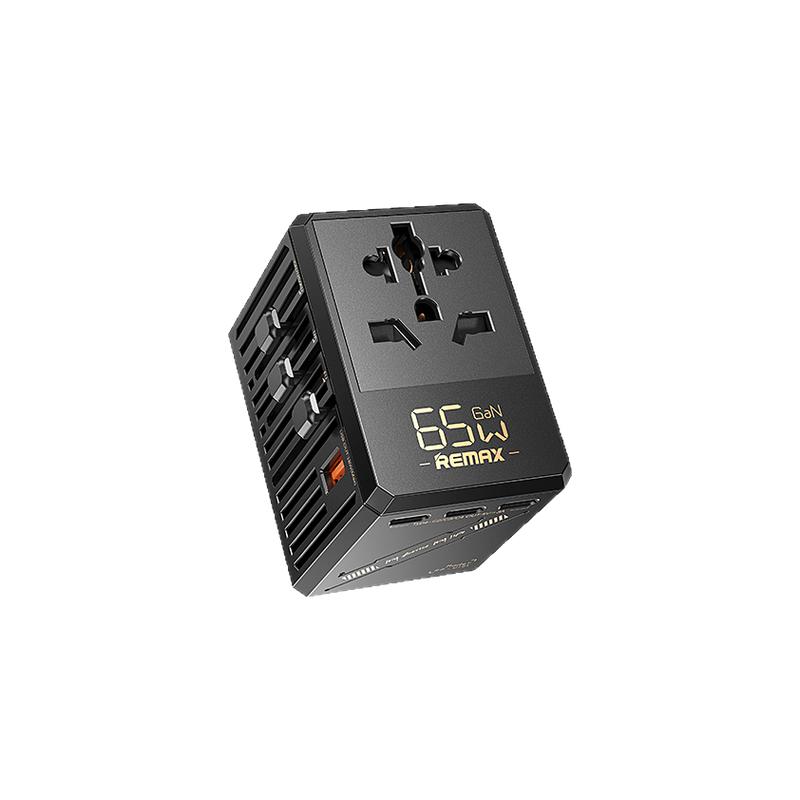 睿量全球旅行充电器65W五口氮化镓GaN快充可折叠插脚适用于苹果手机笔记本电脑美英欧澳规AC可转换插座PD插头