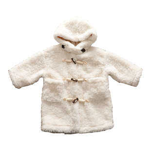 女童仿皮草毛毛连帽外套冬季儿童皮毛一体加厚中长款羊圈绒呢大衣