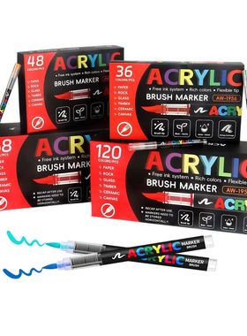 60色72色双头丙烯美术液头丙烯直色笔软绘画笔色式16836/48马克笔