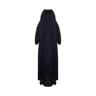 aaaaxbbb拉斐尔的画架 黑色露肩天丝连衣裙夏季新款收腰长袖裙子