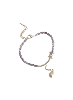 KISOL紫色珍珠锆石水晶串珠手串~