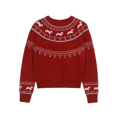 LLANO狗狗费尔岛套头针织毛衣北欧复古法式保暖上衣外套女秋冬季