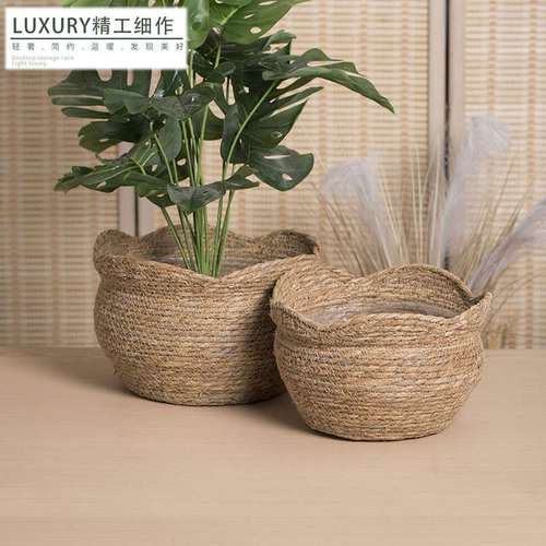 新品 田园风草编落地花盆室内家居装饰北欧个性创意绿植多肉盆栽