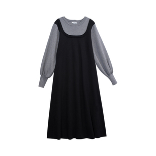 慕翎大码女装【雾糯墨弛】假两件休闲连衣裙女微胖显瘦时尚裙子