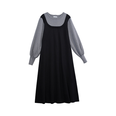 慕翎大码女装【雾糯墨弛】假两件休闲连衣裙女微胖显瘦时尚裙子