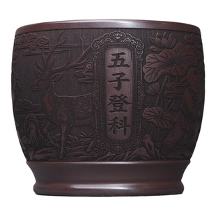 紫云堂  宜兴原矿紫砂杯刻绘金榜题名主题紫砂茶杯五子登科精品杯