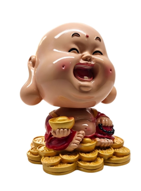 笑佛手工彩绘摇头弥勒佛车载摆件