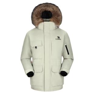 骆驼西伯利亚鹅绒抗寒羽绒服冲锋衣男加绒加厚中长工装派克外套冬