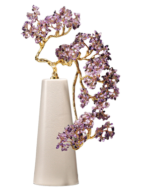 紫水晶原石发财树陶瓷摆件