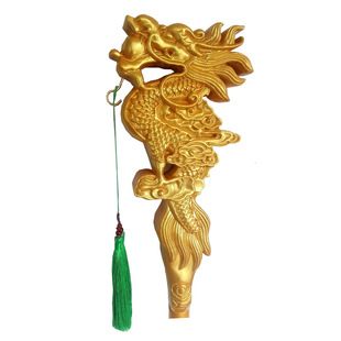 黄金色佘太君龙头权杖镇宅法杖太极杖养生杖御赐龙头拐杖方丈主持