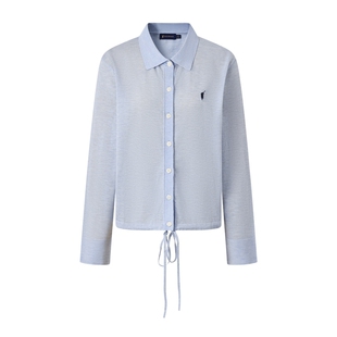 POLOWALK女式针织衫2026春季新品简约休闲翻领系带长袖针织开衫