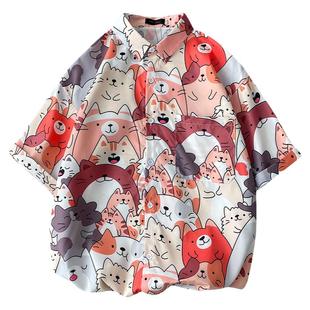 cec超火夏威夷沙滩花衬衫短袖男士宽松ins港风复古痞帅古着衬衣男