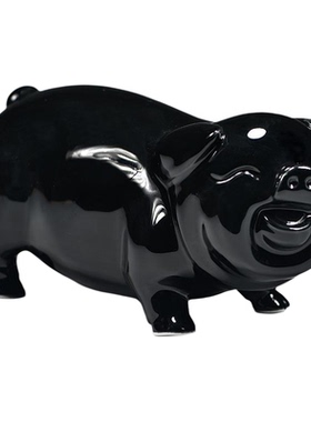 黑色陶瓷猪摆件十二生肖动物小猪