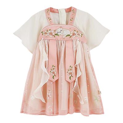 幼悠女童猫咪汉服连衣裙2025夏季甜美可爱空气天丝拼接国风裙子潮