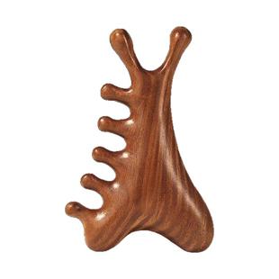 多功能檀木头皮按摩梳子小怪兽五齿按摩头部经络梳头疗刮鼻器粗齿