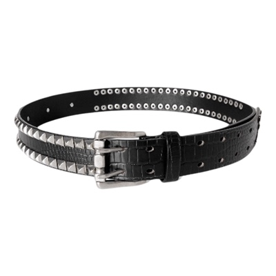 骷髅铆钉黑蛇纹皮带腰带朋克风
