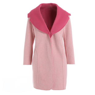 乔万尼女装冬季新品韩版小格纹撞色双面呢茧型羊毛呢子大衣外套