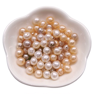 天然散装称斤近圆形强光真珍珠有带大孔diy手链项链材料裸珠散珠