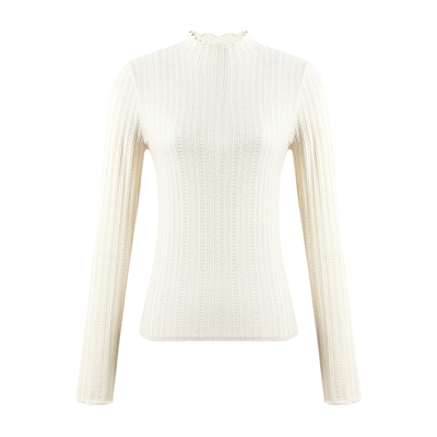 秋水伊人木耳边半高领针织打底衫2025秋新女装内搭高级感显瘦上衣