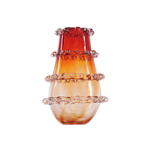 一匚样板间轻奢橙色渐变百褶透明琉璃花瓶售楼部客厅餐厅会所摆件