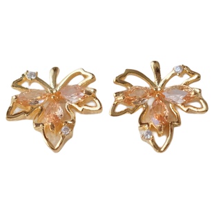 《枫树林》秋冬精致轻奢高级感金色镶钻树叶耳钉耳环耳夹无耳洞女