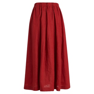 曼加塔【松绿玫瑰】亚麻夏日新中式风休闲裙子