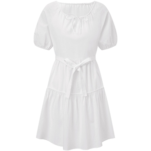 太平鸟女装短款初恋小白裙2025夏新款圆领短袖连衣裙小众收腰裙子