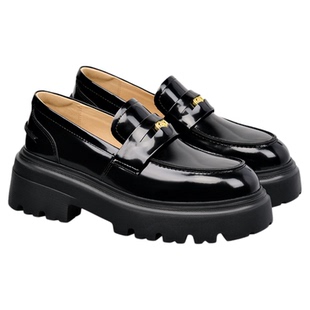 fed黑色乐福鞋秋季新款女鞋深口单鞋圆头小皮鞋女款S0701-DD0194