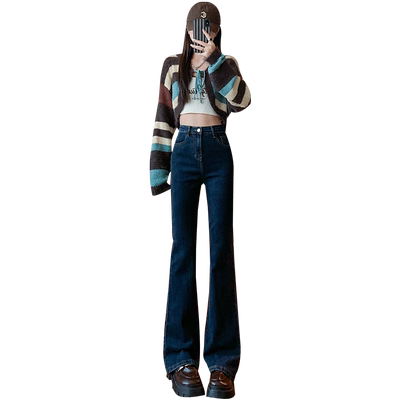 佩艳微喇拖地裤马蹄高腰修身显瘦