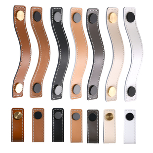 加厚真牛皮拉手黄铜衣柜抽屉柜门把手防撞皮质儿童房榻榻米拉手