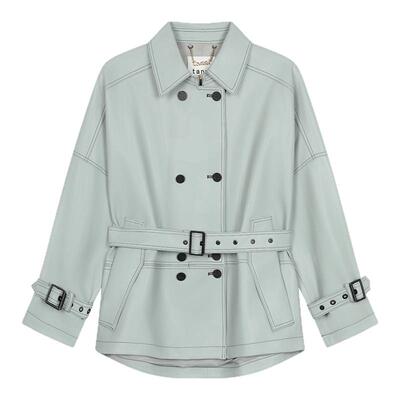 tanni春新款通勤时尚港风复古廓形收腰短款pu皮衣外套TO31JK001A