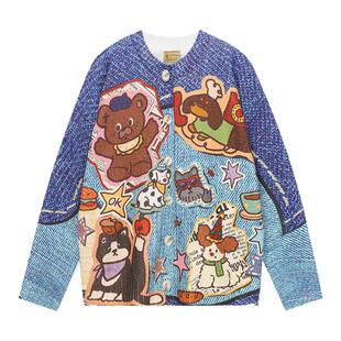 日系潮牌慵懒风趣可爱小狗宽松休闲开衫毛衣外套潮男酷女针织上衣