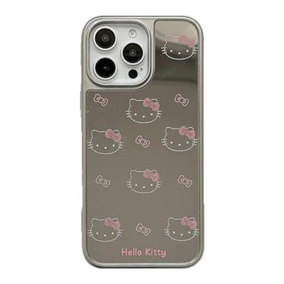 镜面蝴蝶结凯蒂猫可爱卡通适用苹果15手机壳iPhone16ProMax新款15pro防摔13网红女款12电镀14pro创意全包软壳