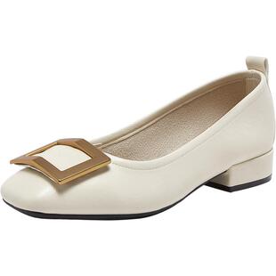 百思图2026春季新款通勤方头粗跟懒人一脚蹬浅口女单鞋B0016AQ6