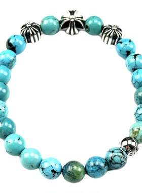 匠银JY 925纯银绿松石原矿哥特字母十字架十字花潮流手链手串