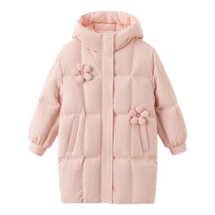 巴拉巴拉儿童连帽羽绒服女童长款外套中大童加厚上衣冬装新款童装