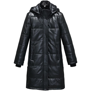 女士长款真皮羽绒防寒服头层绵羊皮衣女修身脱卸帽保暖风衣外套祖