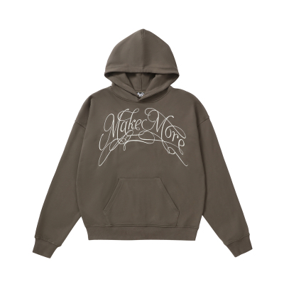 Makemore花体刺绣重磅连帽卫衣男